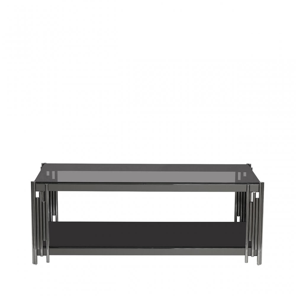 Cohen Black Gunmetal Steel Tubes and Smoke Glass Top Coffee Table - Black Bottom Glass