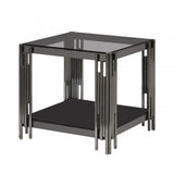 Cohen Black Gunmetal Steel Tubes and Smoke Glass Top End Table - Black Bottom Glass