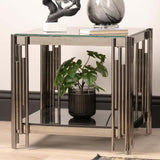 Cohen Black Gunmetal Steel Tubes and Smoke Glass Top End Table - Black Bottom Glass