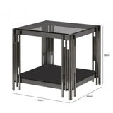 Cohen Black Gunmetal Steel Tubes and Smoke Glass Top End Table - Black Bottom Glass