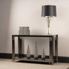 Cohen Black Gunmetal Steel Tubes and Smoke Glass Top Console Table - Black Bottom Glass