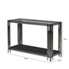 Cohen Black Gunmetal Steel Tubes and Smoke Glass Top Console Table - Black Bottom Glass