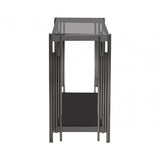 Cohen Black Gunmetal Steel Tubes and Smoke Glass Top Console Table - Black Bottom Glass