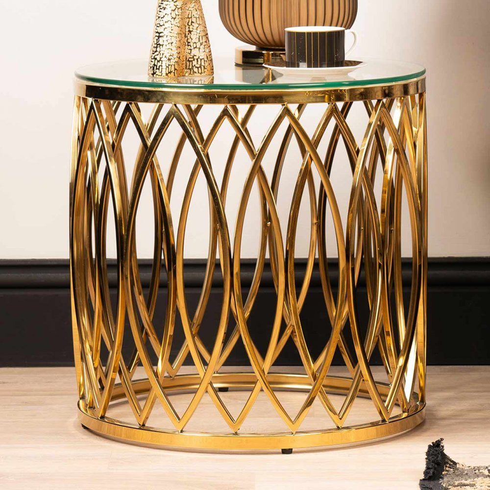 Willow Gold Metal and Glass End Table
