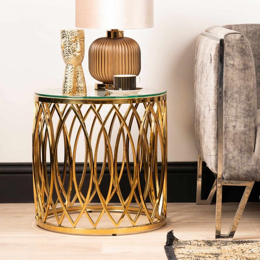 Willow Gold Metal and Glass End Table