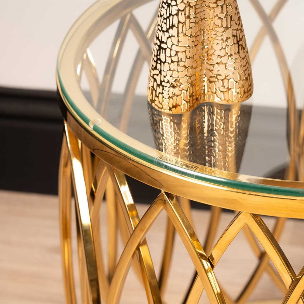 Willow Gold Metal and Glass End Table