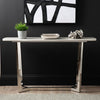 Meghan Chrome Metal Console Table with Grey Faux Marble Top - 2 Parts