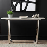 Meghan Chrome Metal Console Table with Grey Faux Marble Top - 2 Parts