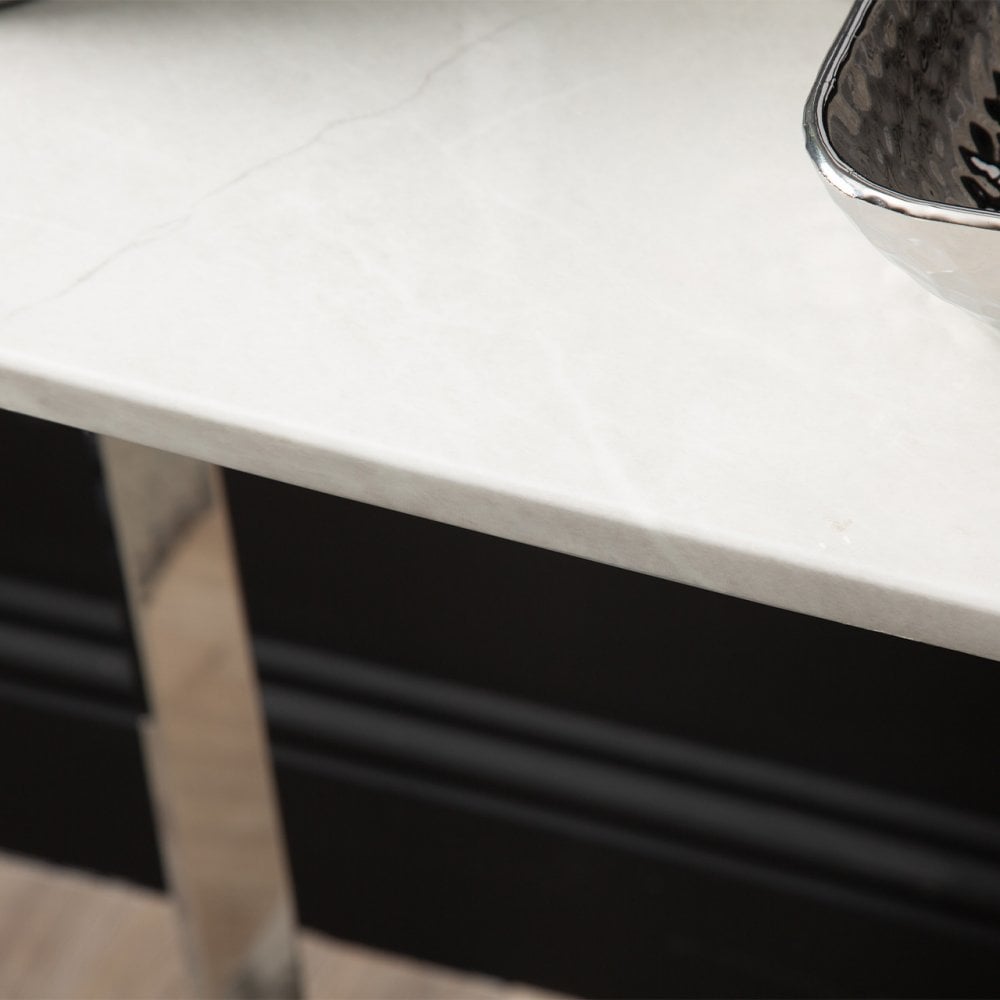 Meghan Chrome Metal Console Table with Grey Faux Marble Top - 2 Parts