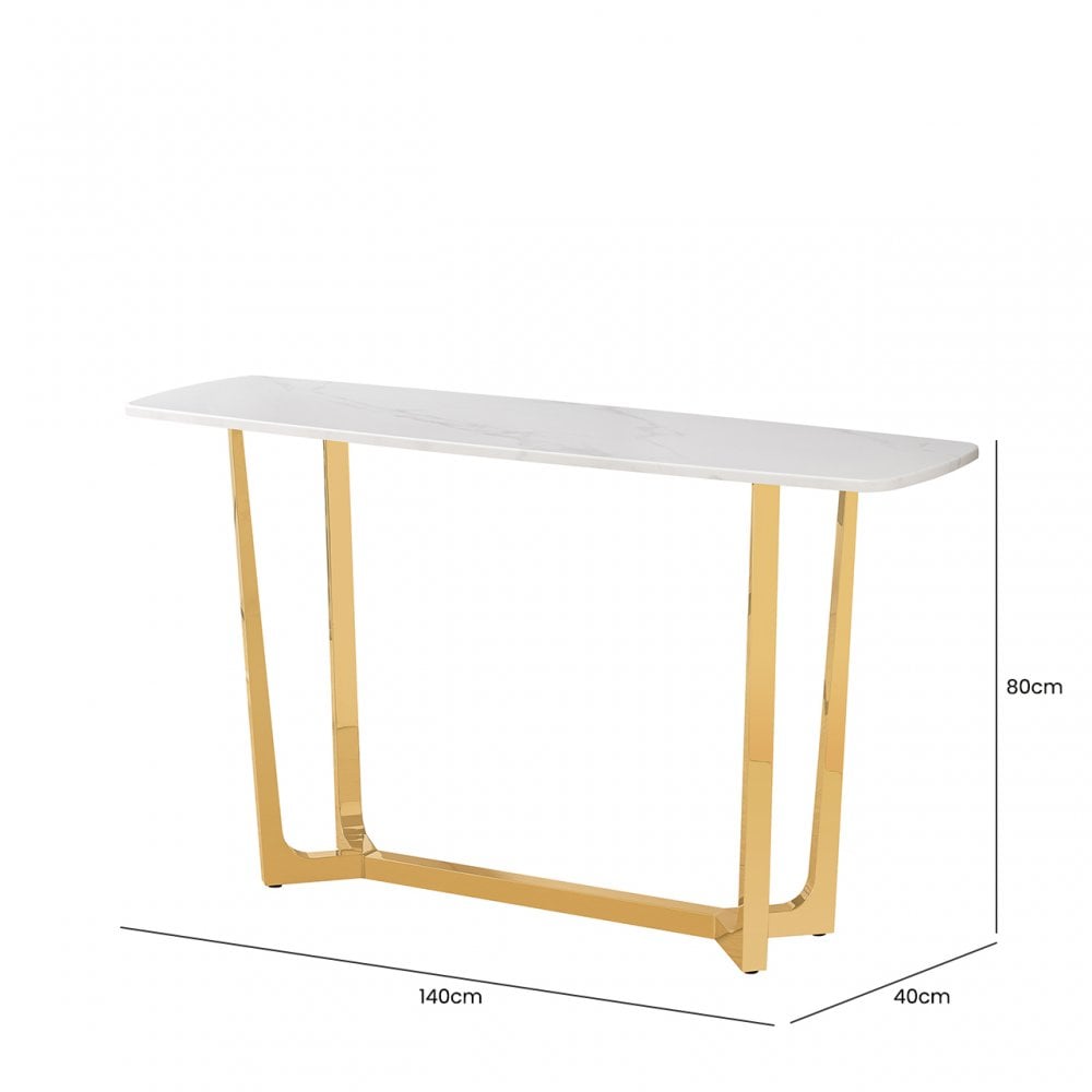 Meghan Gold Metal Console Table with White Faux Marble Top - 2 Parts
