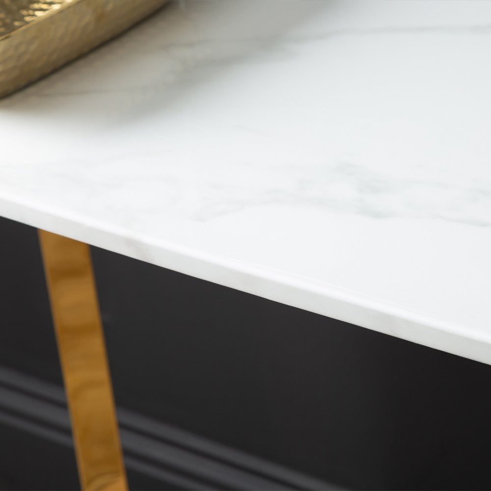 Meghan Gold Metal Console Table with White Faux Marble Top - 2 Parts
