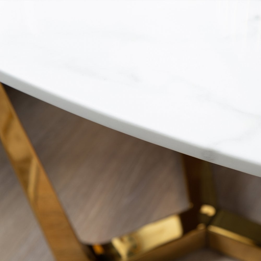 Meghan Gold Metal End Table with White Faux Marble Top - 2 Parts