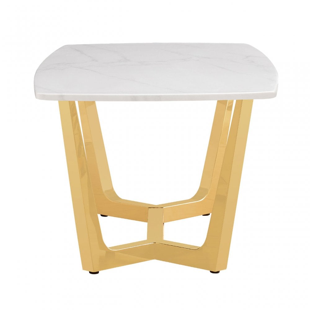Meghan Gold Metal End Table with White Faux Marble Top - 2 Parts