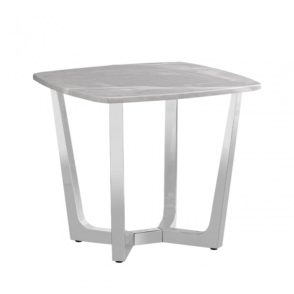 Meghan Chrome Metal End Table with Grey Faux Marble Top - 2 Parts