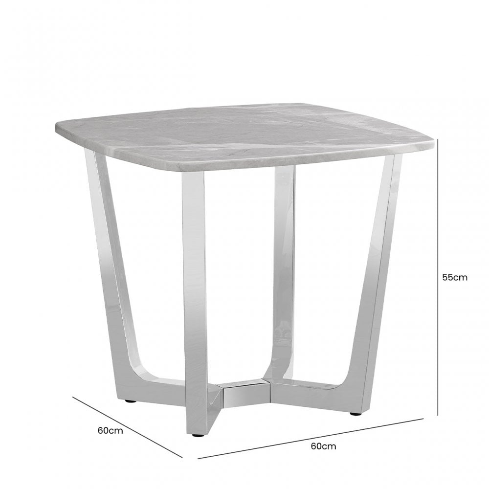 Meghan Chrome Metal End Table with Grey Faux Marble Top - 2 Parts