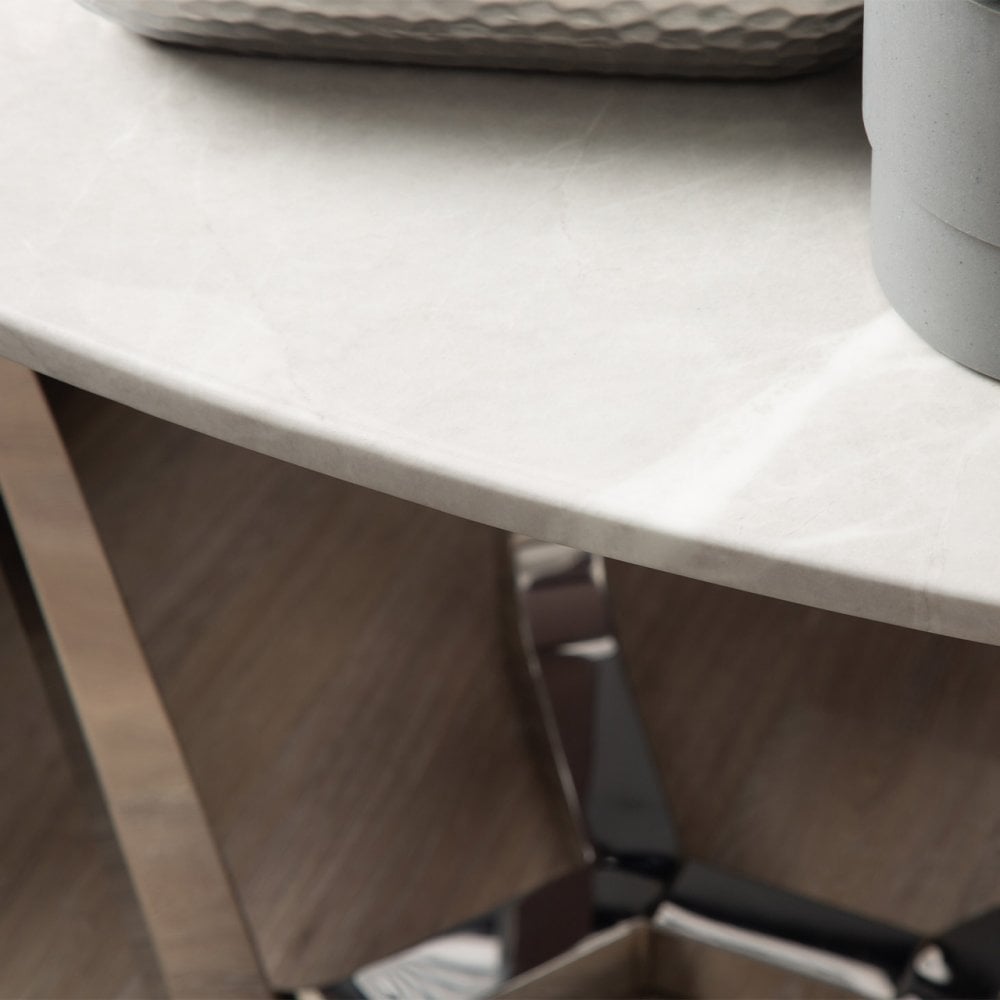 Meghan Chrome Metal End Table with Grey Faux Marble Top - 2 Parts