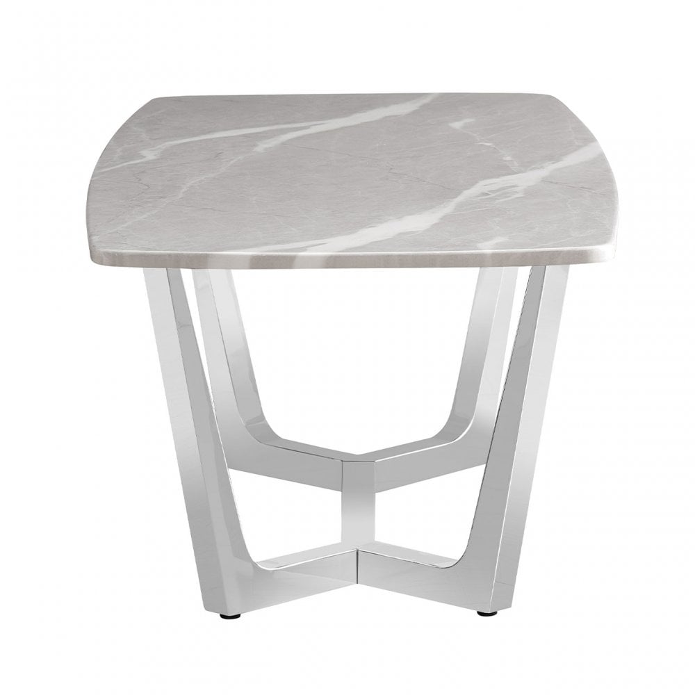Meghan Chrome Metal End Table with Grey Faux Marble Top - 2 Parts