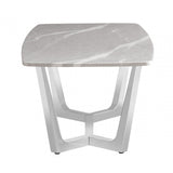 Meghan Chrome Metal End Table with Grey Faux Marble Top - 2 Parts