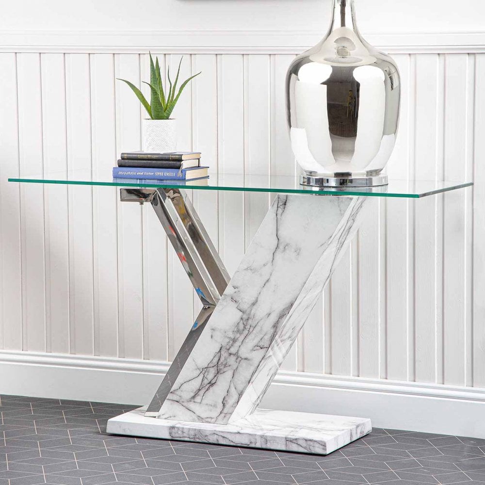 Lusso Console Table White Marble And Chrome - 3 Parts