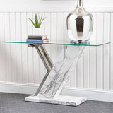 Lusso Console Table White Marble And Chrome - 3 Parts
