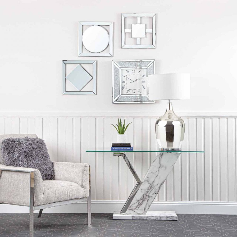 Lusso Console Table White Marble And Chrome - 3 Parts