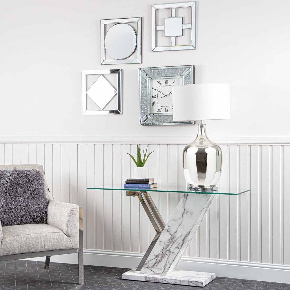 Lusso Console Table White Marble And Chrome - 3 Parts