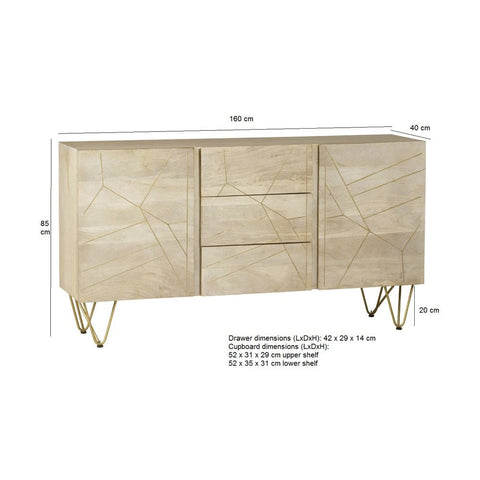 Light Gold Extra Large Sideboard 3 Drawers And 2 Doors