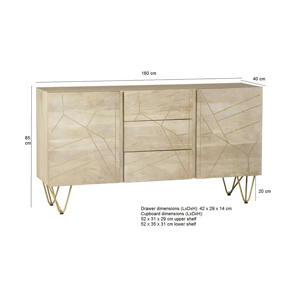Light Gold Extra Large Sideboard 3 Drawers And 2 Doors