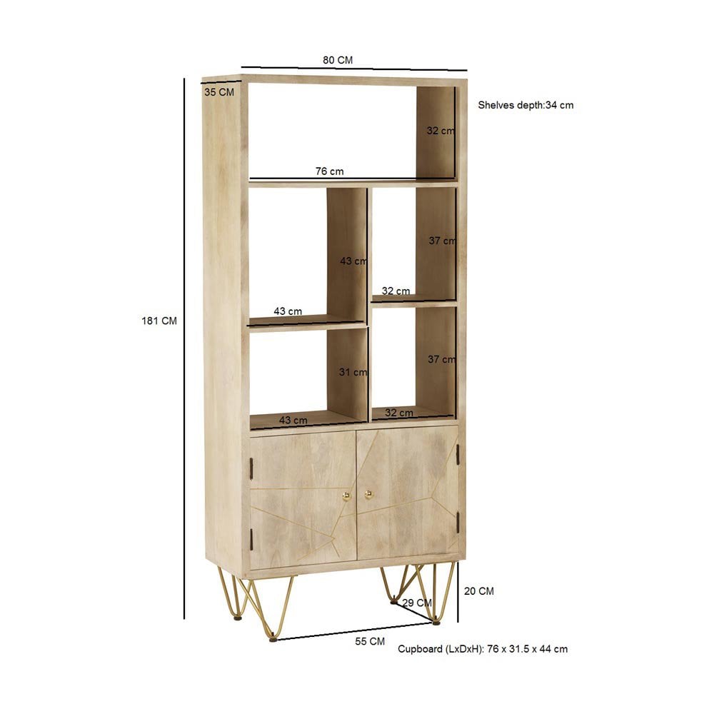 Light Gold Large Bookcase 2 Door