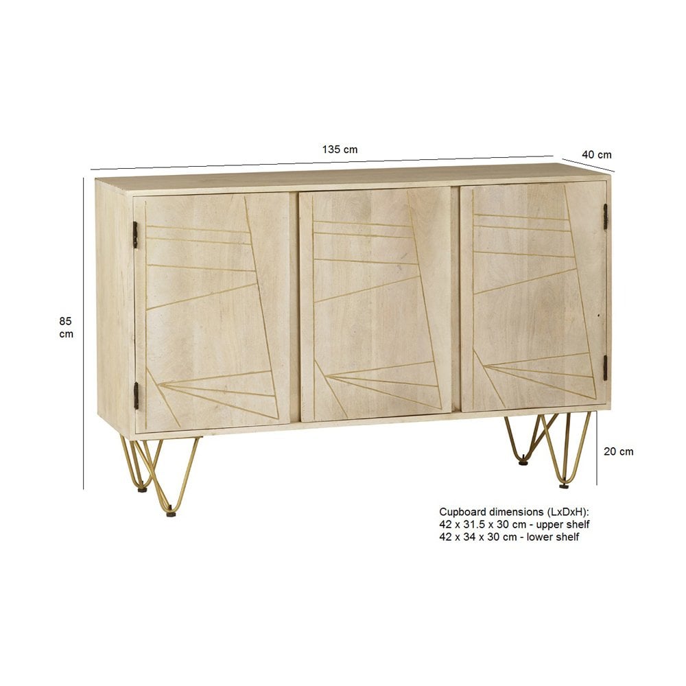 Light Gold Large Sideboard 3 Doors