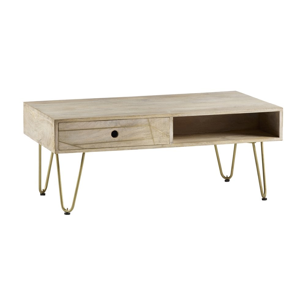 Light Gold Rectangular Coffee Table With Drawer