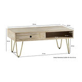 Light Gold Rectangular Coffee Table With Drawer