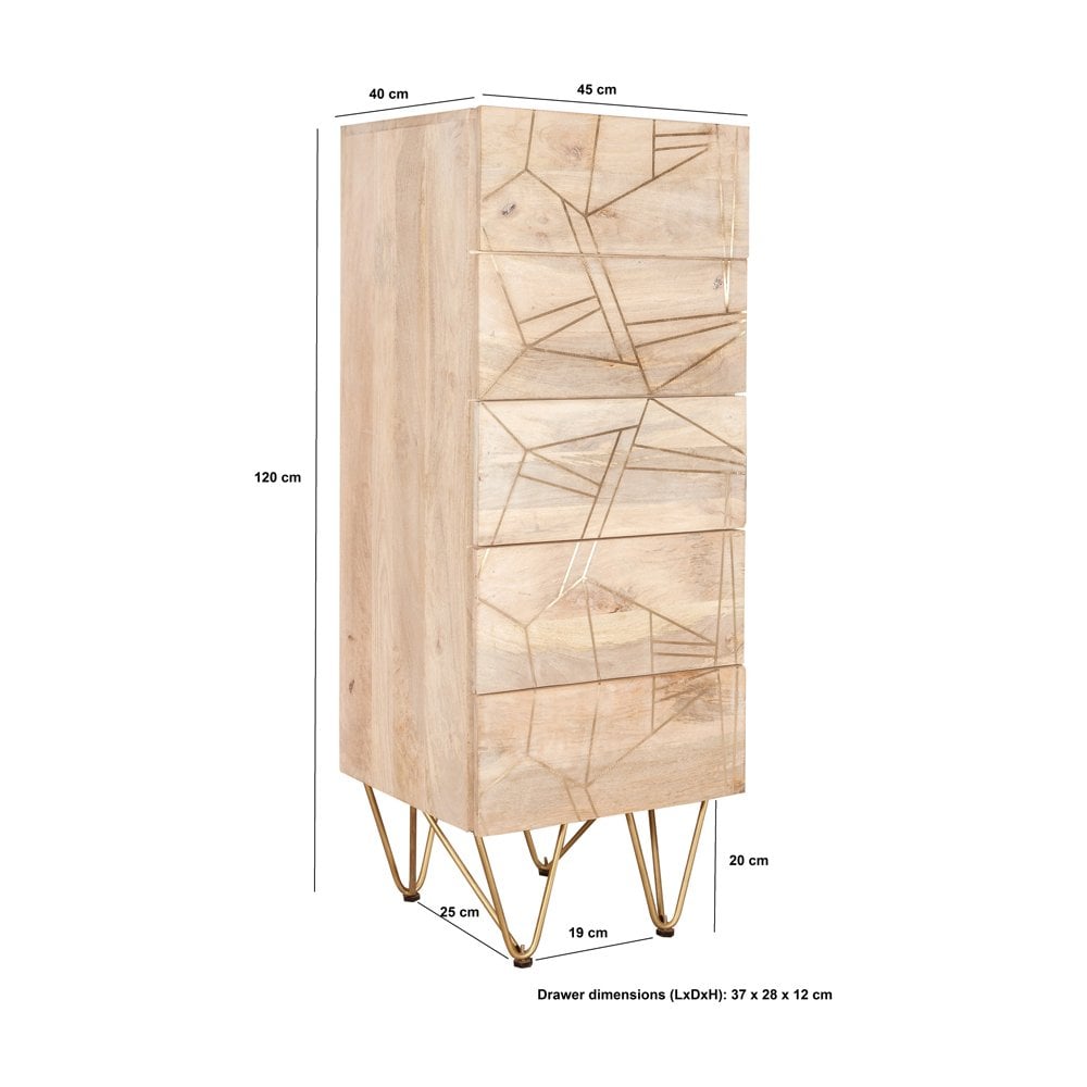 Light Gold Tall Chest Of Drawers