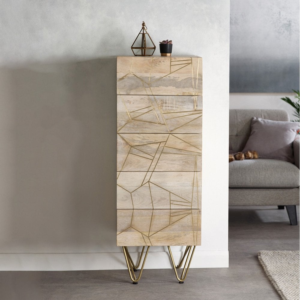 Light Gold Tall Chest Of Drawers