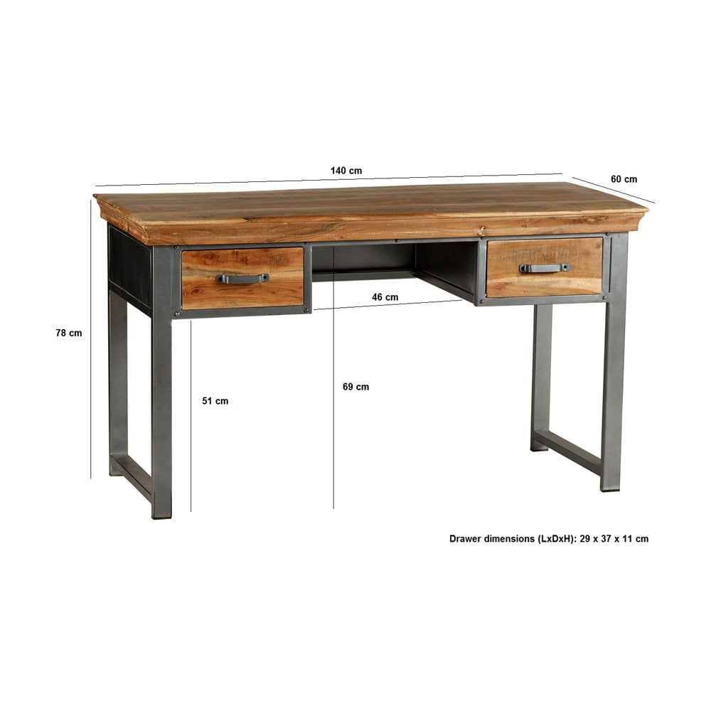 Metropolis Industrial 2 Drawer Writing Desk
