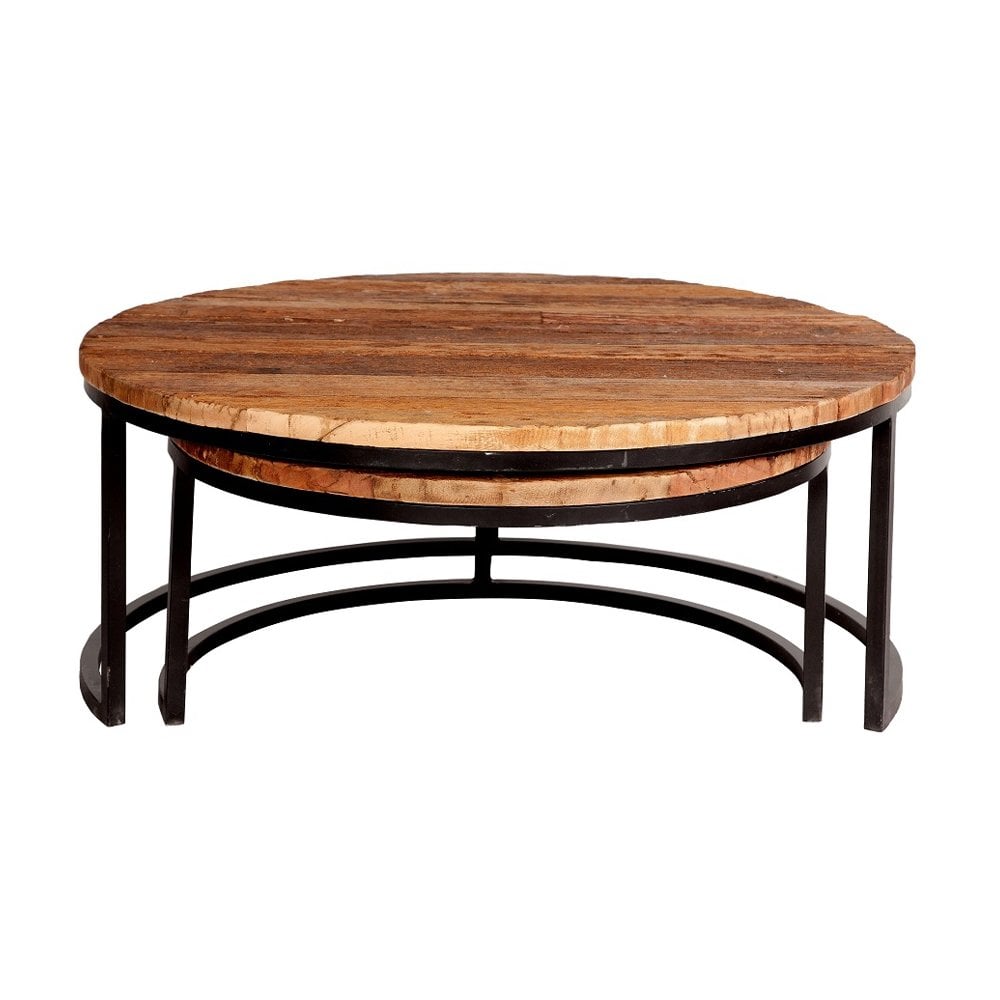 Round Railway Sleeper Set Of 2 Coffee Tables