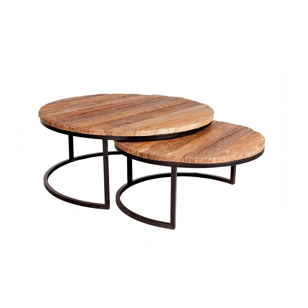 Round Railway Sleeper Set Of 2 Coffee Tables