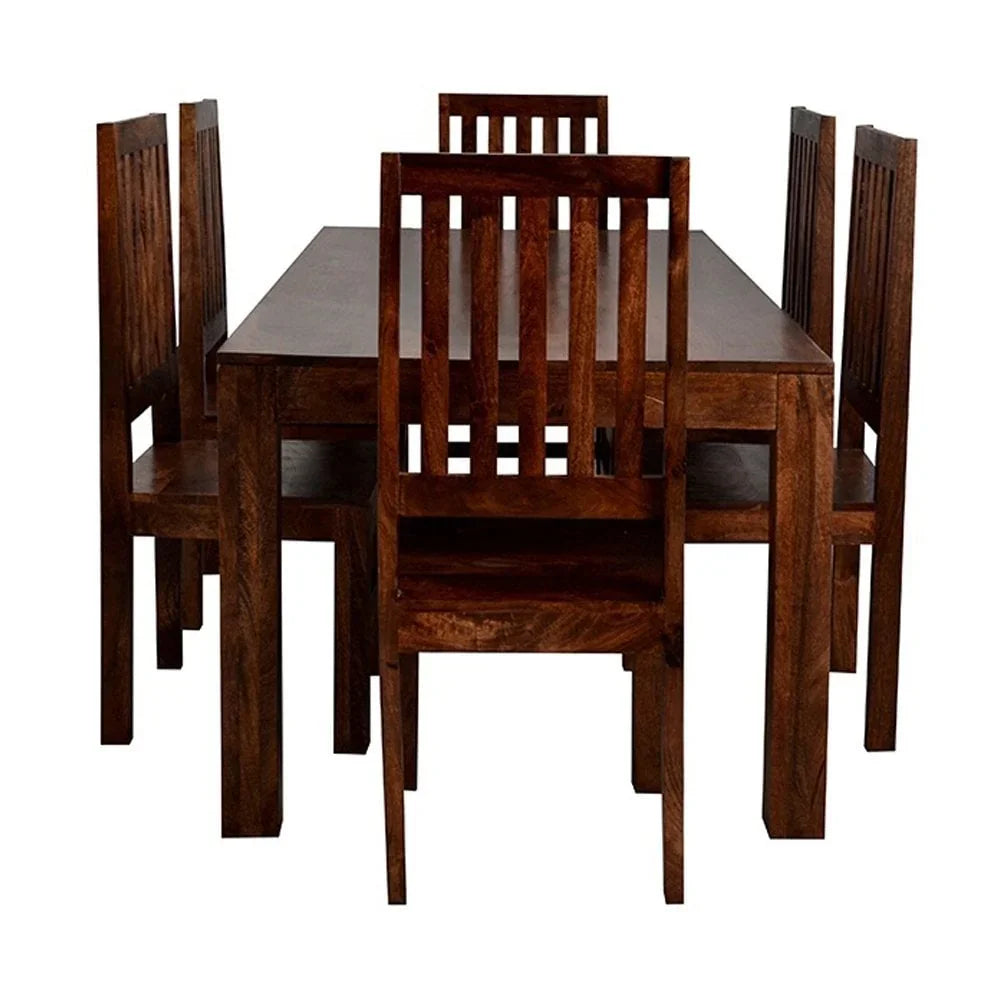Toko Dark Mango 6 Ft Dining Set With Wooden Chairs
