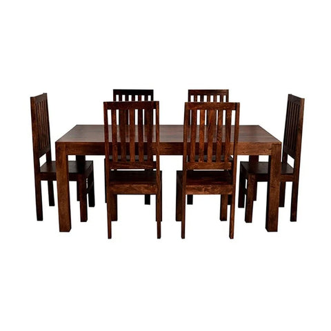 Toko Dark Mango 6 Ft Dining Set With Wooden Chairs