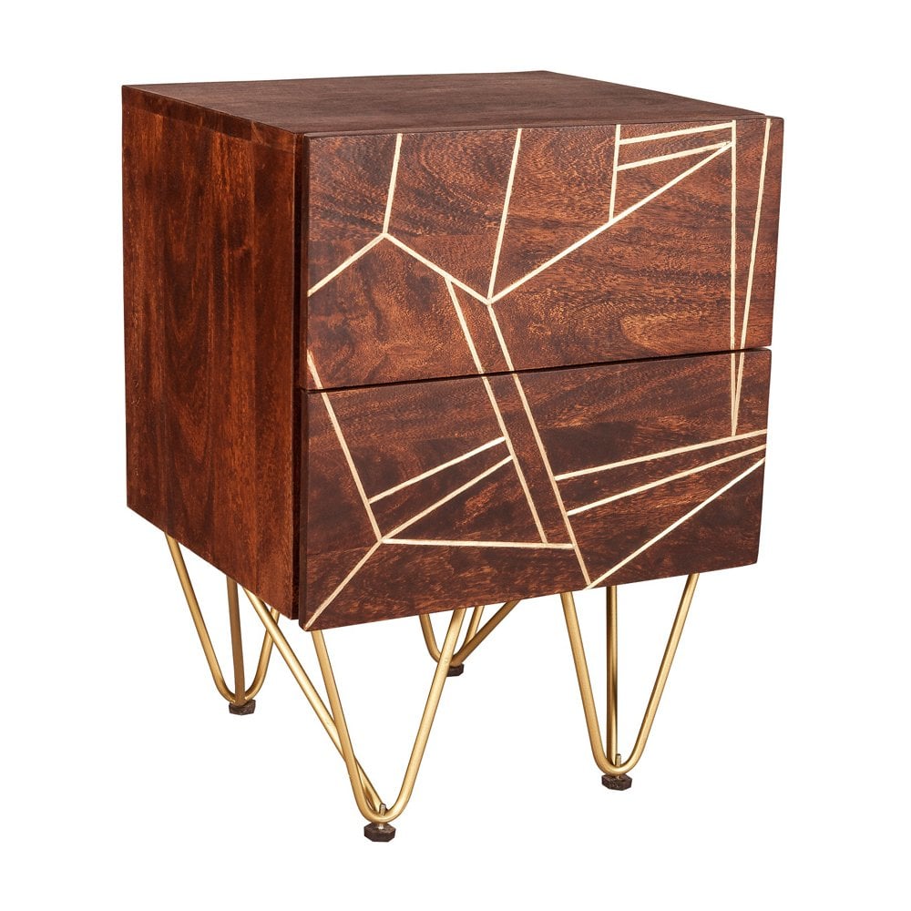 Dark Gold 2 Drawer Side Table
