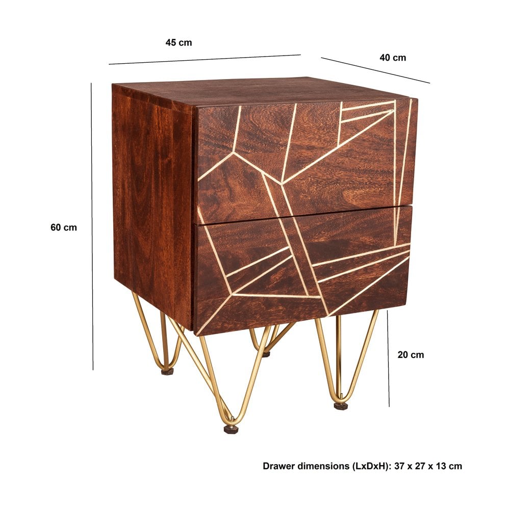 Dark Gold 2 Drawer Side Table