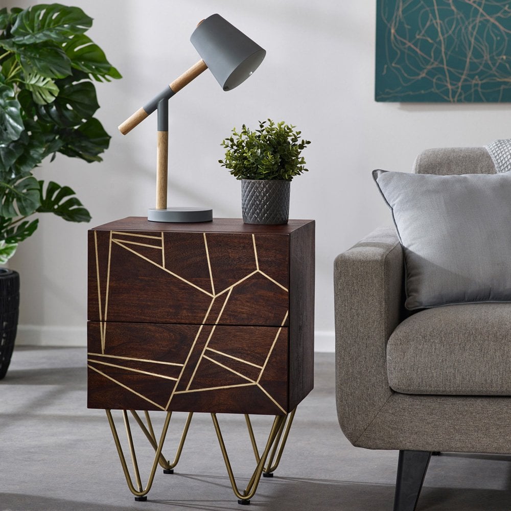 Dark Gold 2 Drawer Side Table