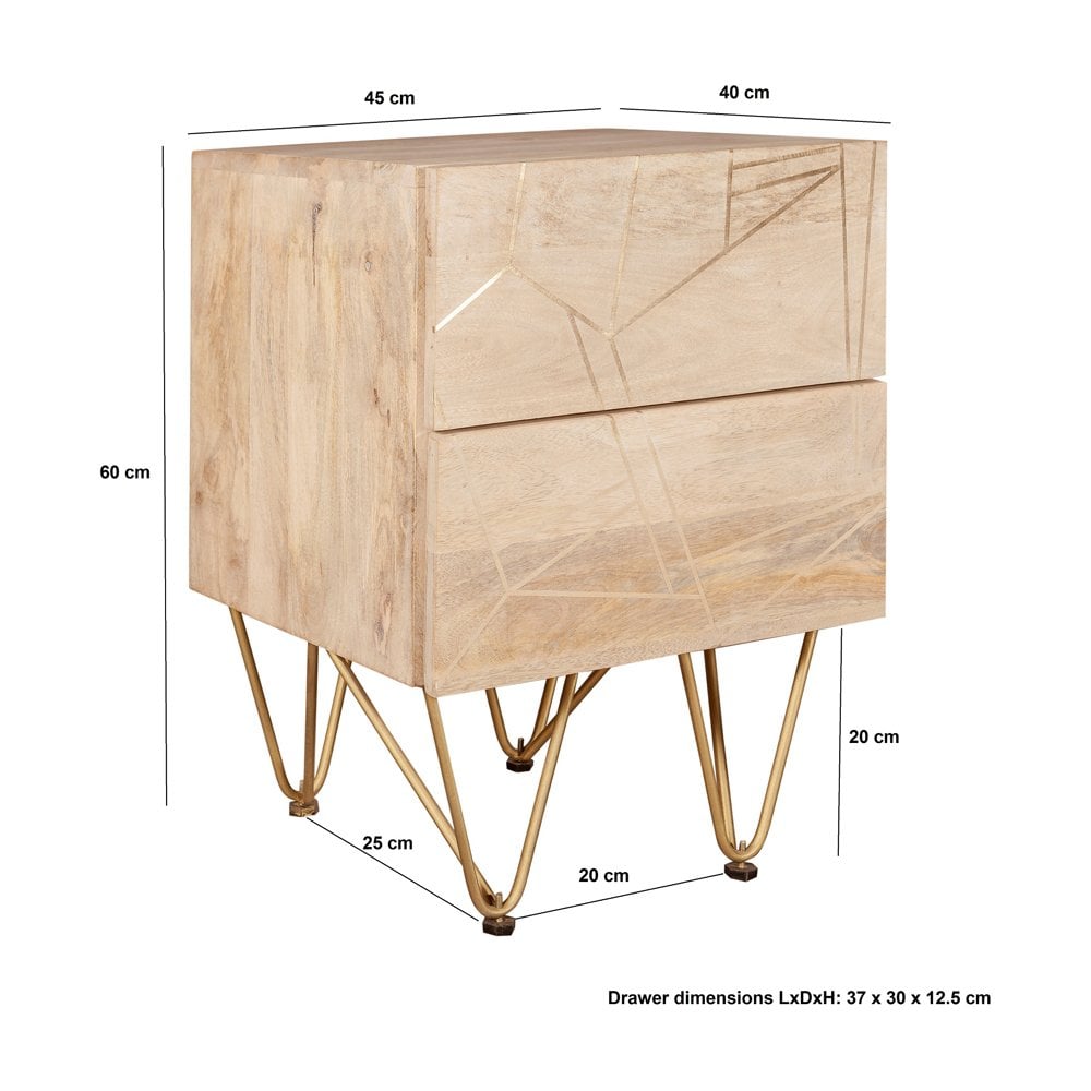 Light Gold 2 Drawer Side Table