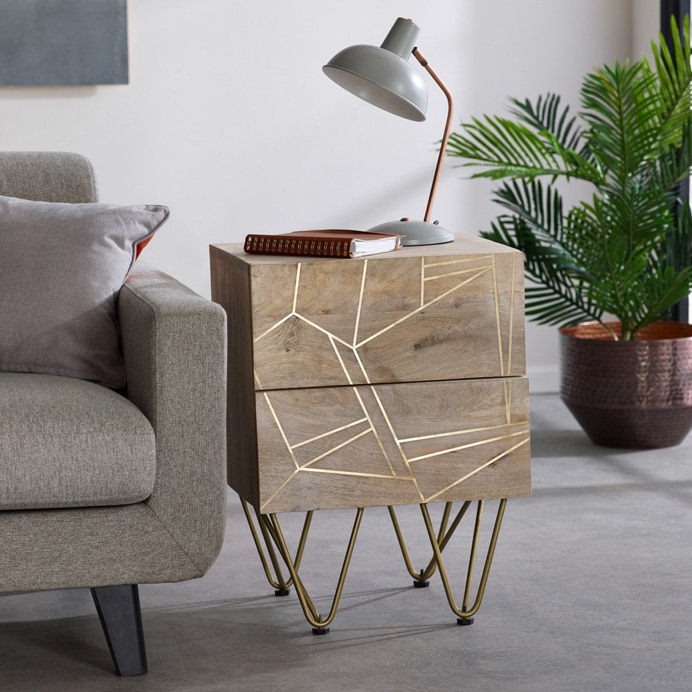 Light Gold 2 Drawer Side Table