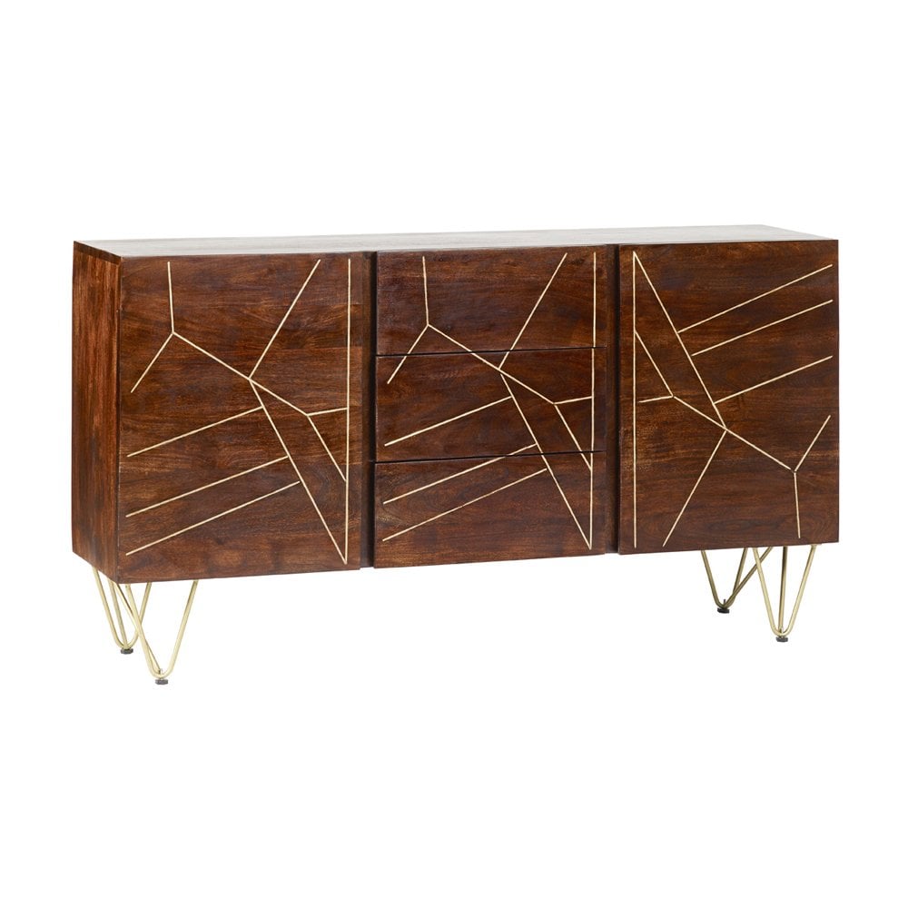Dark Gold Extra Large Sideboard 3 Drawers And 2 Doors