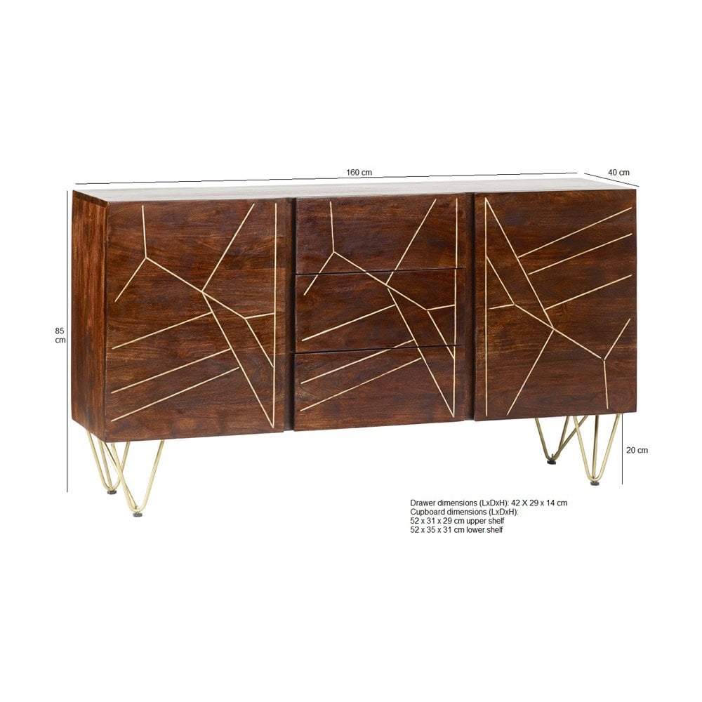 Dark Gold Extra Large Sideboard 3 Drawers And 2 Doors