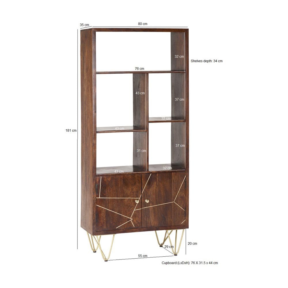 Dark Gold Large Bookcase 2 Door