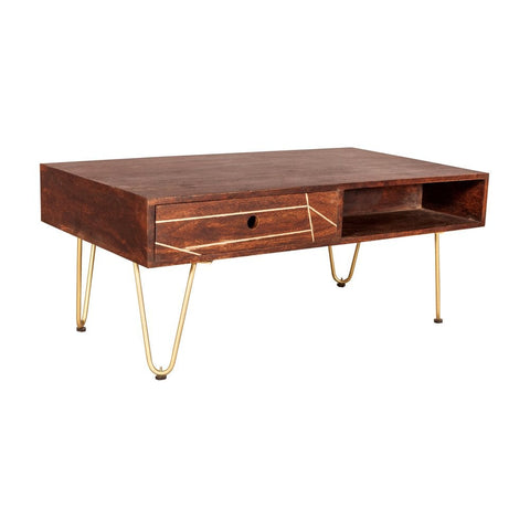 Dark Gold Rectangular Coffee Table With Drawer