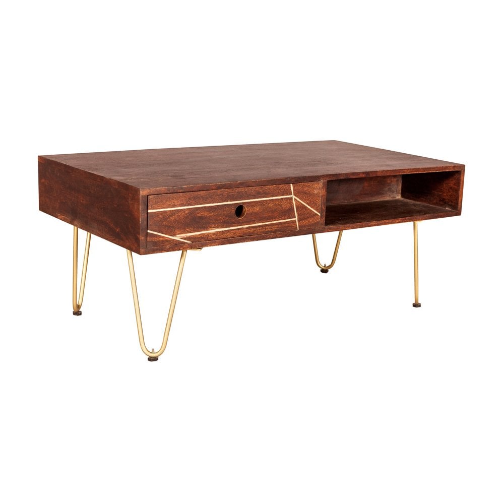 Dark Gold Rectangular Coffee Table With Drawer