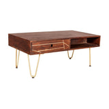 Dark Gold Rectangular Coffee Table With Drawer